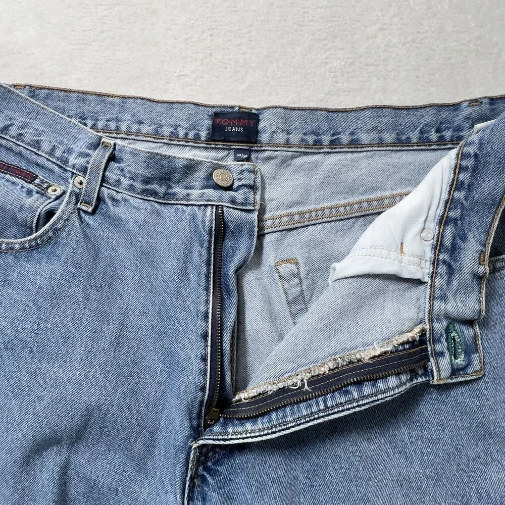 Vtg Tommy Hilfiger Jeans Mens Sz 38/30 Fits 34x29 Blue Baggy Tapered Y2K 90s
